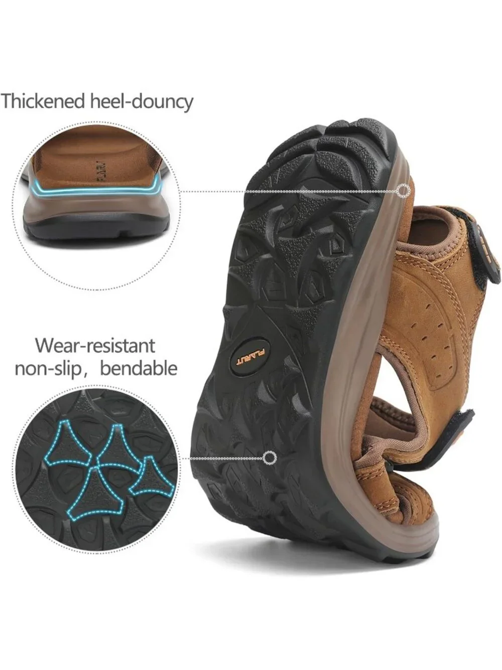 Men's Brown Adjustable Strap Open Toe Leather Athletic Sport Hiking Sandal Shoes
